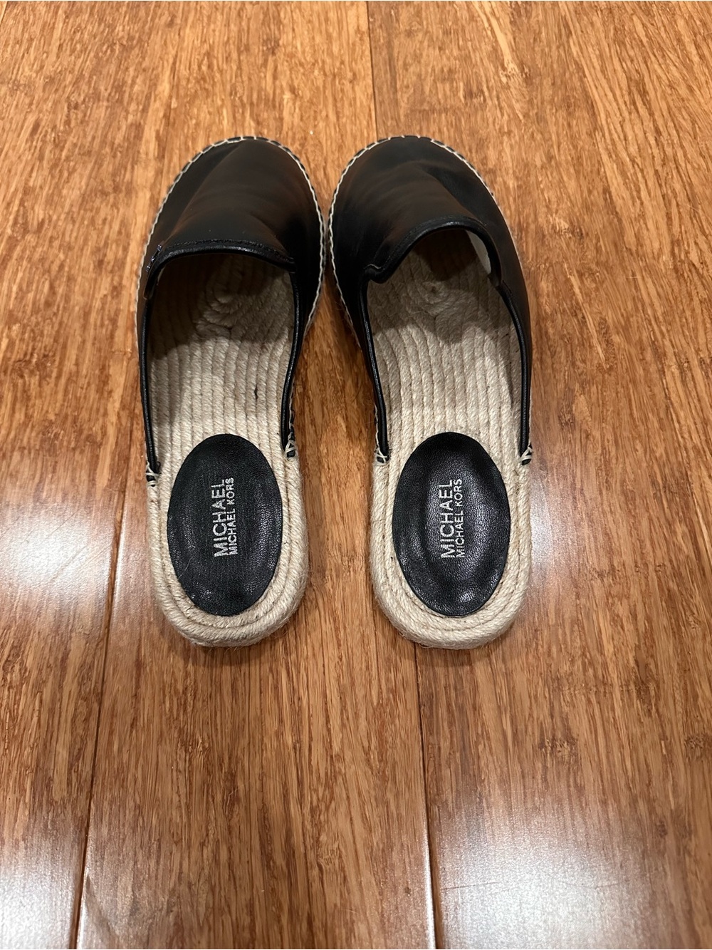 MICHAEL Michael Kors Black Leather Espadrille Slide Mules